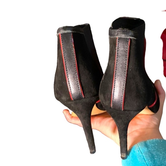 Furla booties. Black suede with red leather trim. No flaws. Some minor wear. - Picture 5 of 10